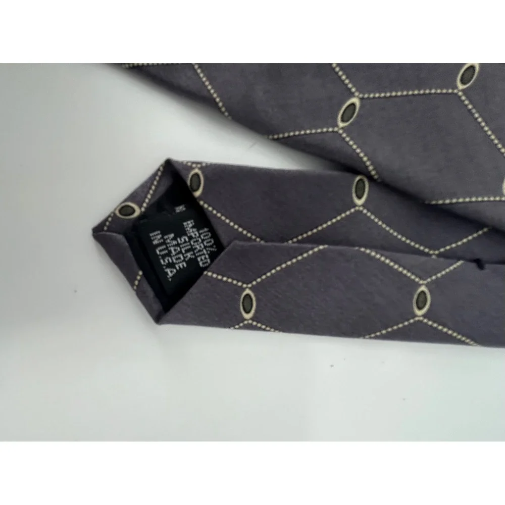 Andrew Fezza New York Mens Silk Tie Charcoal Gray Geometric Diamond Pattern USA